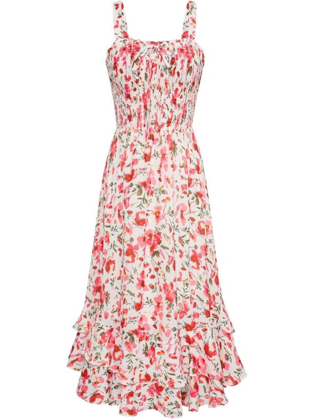 Women's Pink Floral Square Neck Strapped A LINE Floral Boho Long Maxi Dress
